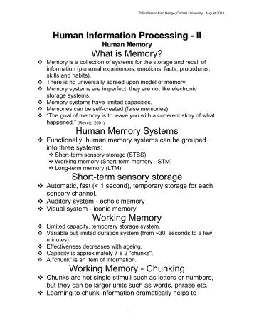 Human Information Processing - II What is Memory? Human Memory ...