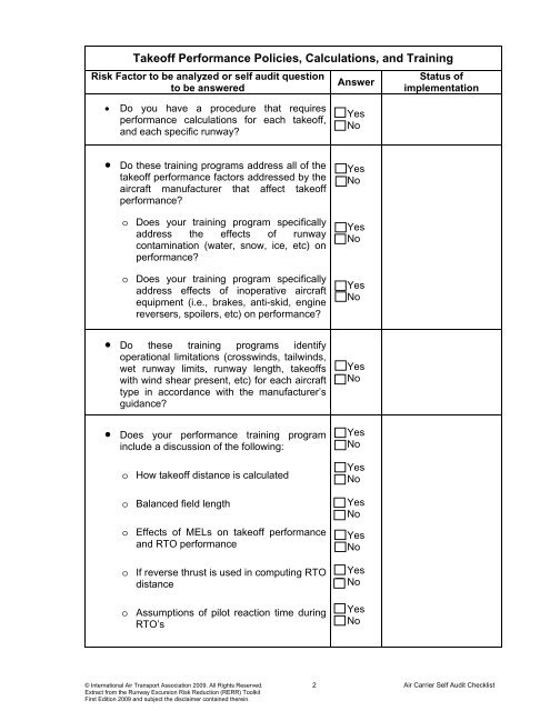 Runway Excursion Prevention Air Carrier Self Audit Checklist