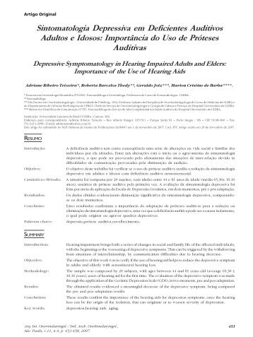 Sintomatologia Depressiva em Deficientes Auditivos Adultos e Idosos