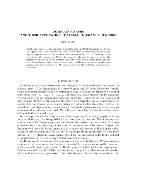 De Bruijn Graphs and their Applications to Fault Tolerant Networks