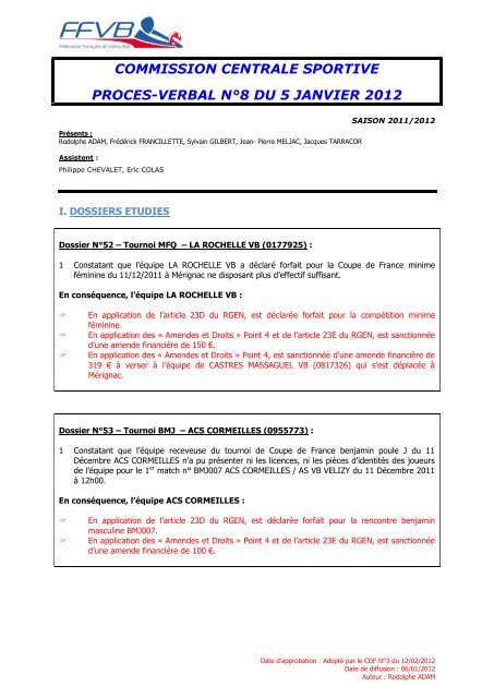 05 Janvier 2012 - Extranet FFVB