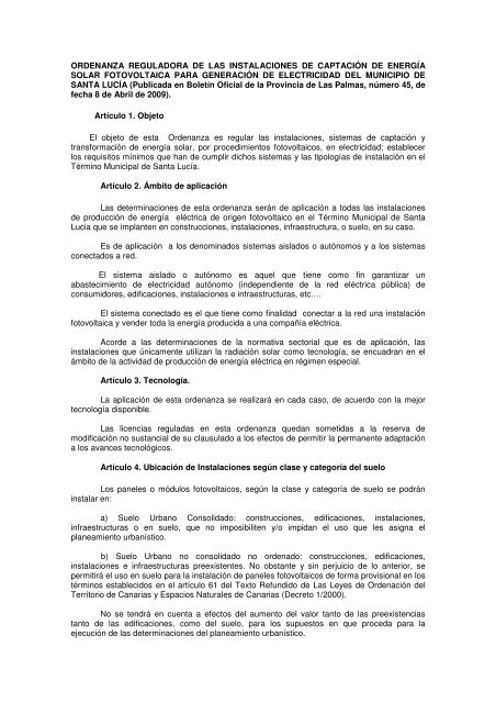 ordenanza reguladora de las instalaciones de captación de energía ...