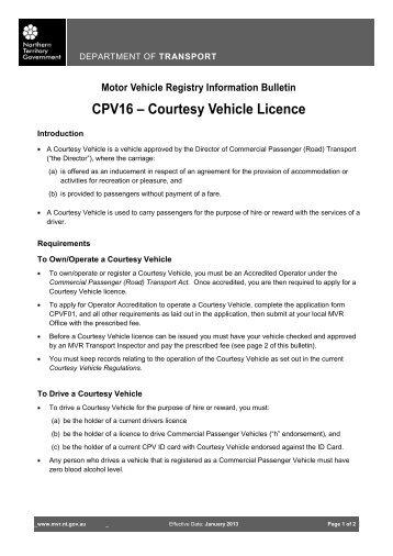 Courtesy Vehicle Licence - Department of Transport