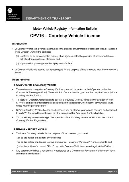 Courtesy Vehicle Licence - Department of Transport