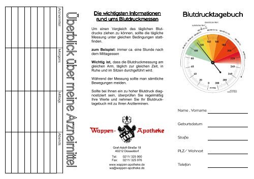 Blutdruck Tagebuch In Der Wappen Apotheke