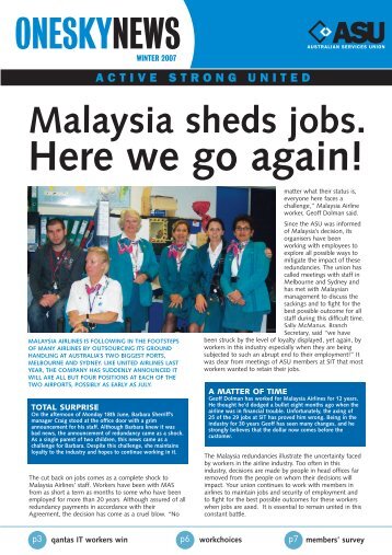 Malaysia Sheds jobs. Here We Go Again! - ASU NSW