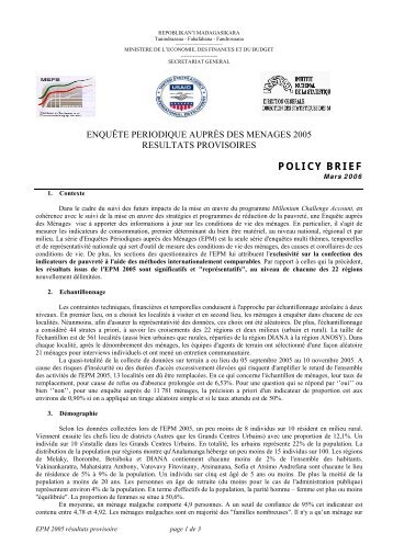 Policy Brief - Institut national de la statistique malgache (INSTAT)