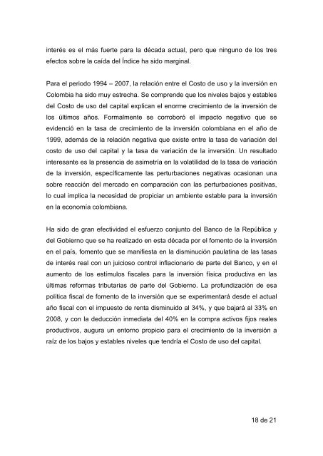 el costo de uso del capital y la inversiÃ³n en colombia 1990 â 2007