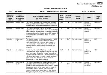 BOARD REPORTING FORM - East and North Herts NHS Trust