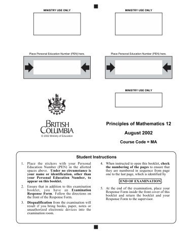 Principles of Mathematics 12 August 2002 - QuestionBank.CA