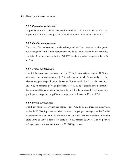 MÃ©moire de la Ville de Longueuil sur le logement social et abordable