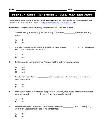 Pronoun Case â Exercise 2: She, Her, and Hers - Grammar Bytes!