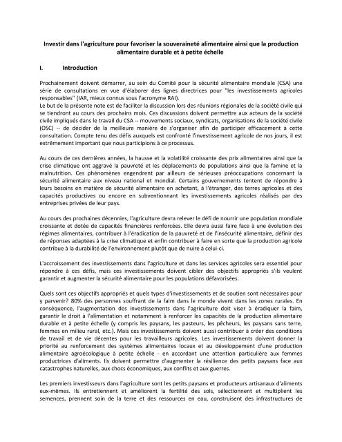 Note de SynthÃ¨se: Invesstissement Agricole (iar)_juillet 2012 - CSM