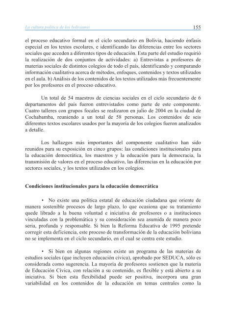 La Cultura Politica de los Bolivianos: Aproximaciones Cuantitativas