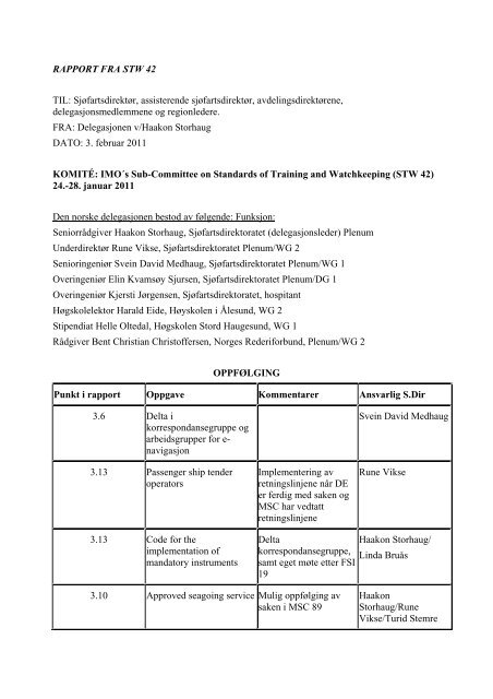 RAPPORT FRA STW 42 TIL - SjÃ¸fartsdirektoratet