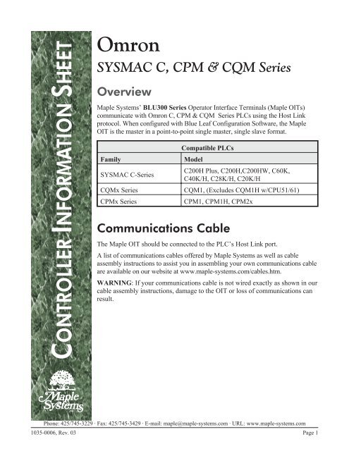 Omron SYSMAC C, CPM & CQM Series - Maple Systems
