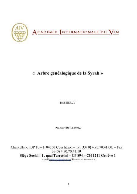 « Arbre généalogique de la Syrah » - Academia-vinhaevinho.com