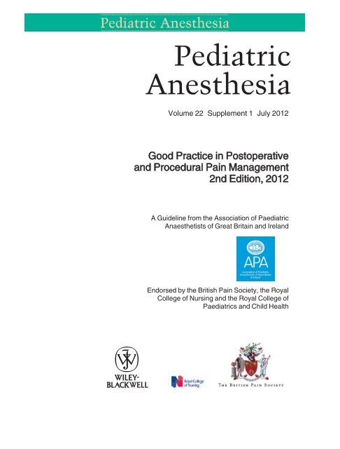 Good Practice in Postoperative and Procedural Pain Management ...