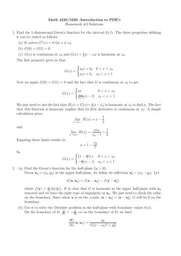 Math 4220/5220 -Introduction to PDE's Homework #3 Solutions 1 ...