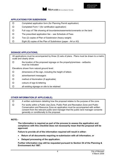 Checklist for Planning Applications - City of Monash