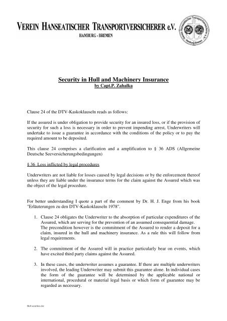 Security in Hull and Machinery Insurance - VHT