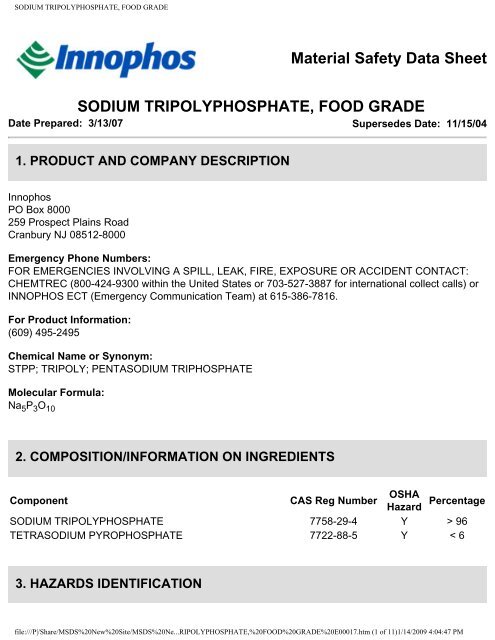 SODIUM TRIPOLYPHOSPHATE, FOOD GRADE - Innophos