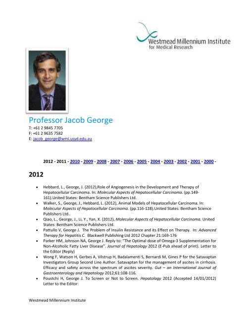 Professor Jacob George - Westmead Millennium Institute