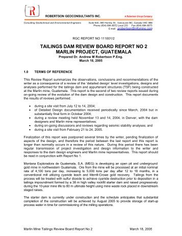 Marlin Tailings dam Review Board Report No 2 - Goldcorp