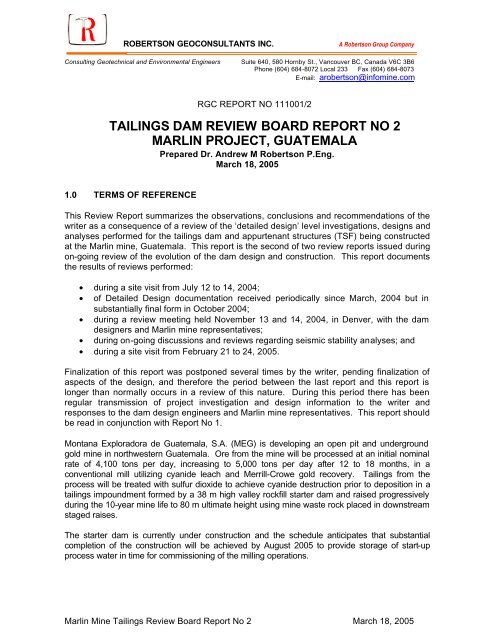 Marlin Tailings dam Review Board Report No 2 - Goldcorp