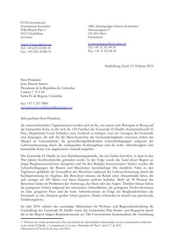 Brief an PrÃ¤sident Santos deutsch - ask! Arbeitsgruppe Schweiz ...