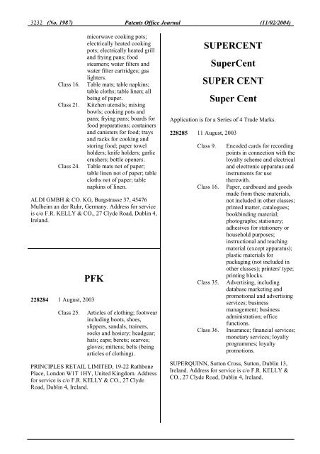 PATENTS OFFICE JOURNAL - Irish Patents Office