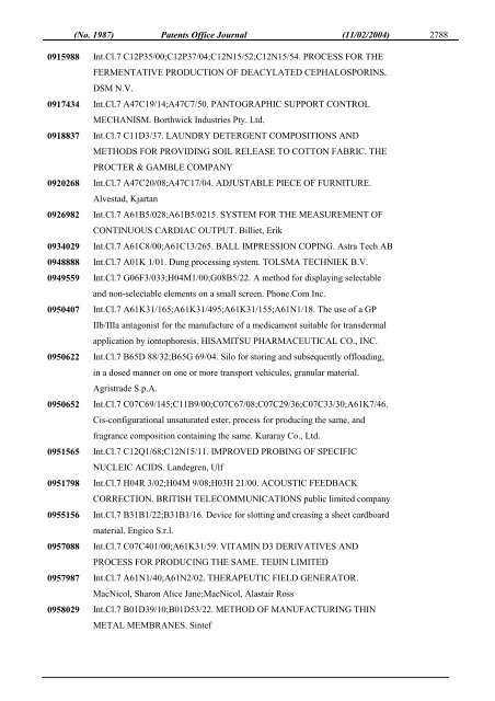 PATENTS OFFICE JOURNAL - Irish Patents Office