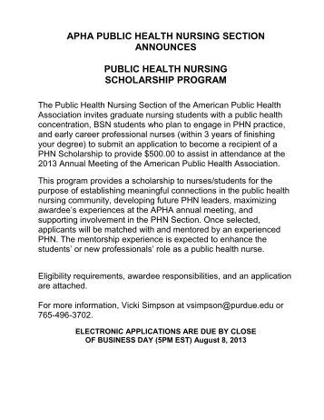 APHA Public Health Nursing Scholarship - School of Nursing