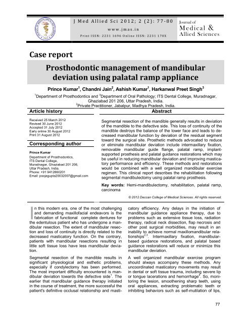 Prosthodontic management of mandibular deviation using palatal ...