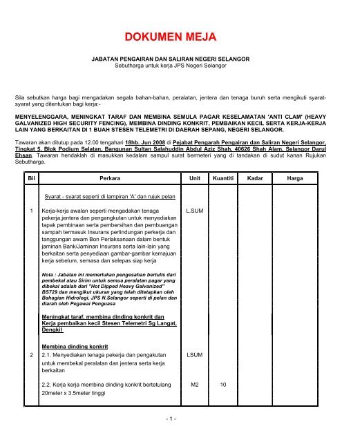 Fail Tender - Sistem Tender Dokumen dan Sebutharga - Selangor