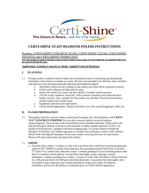 CERTI-SHINE STAIN DIAMOND POLISH INSTRUCTIONS