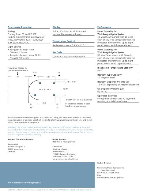 WalkAway plus Technical Specifications [41 KB] - Siemens Healthcare