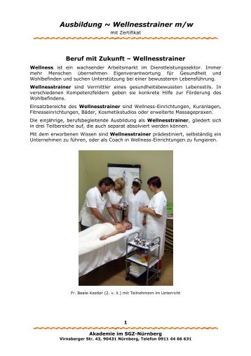 Ausbildung ~ Wellnesstrainer m/w - SGZ Nürnberg