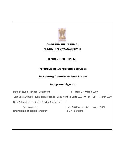 PLANNING COMMISSION TENDER DOCUMENT - of Planning ...