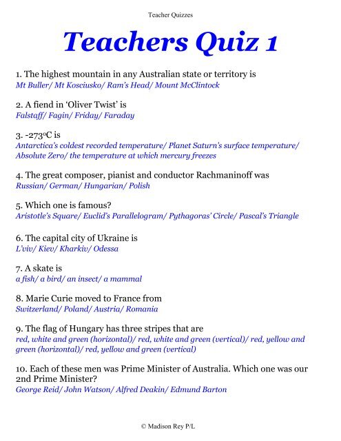 Quizzes for Teachers - Australian Teacher