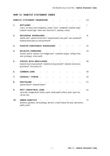 PART II: HABITAT STATEMENT INDEX