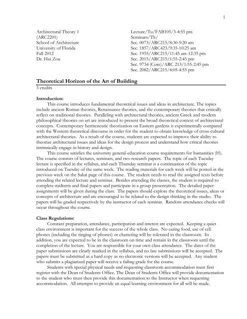 ARC 2201 Theory of Architecture 1 - University of Florida