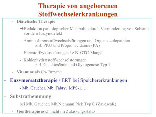 Therapie von angeborenen Stoffwechselerkrankungen