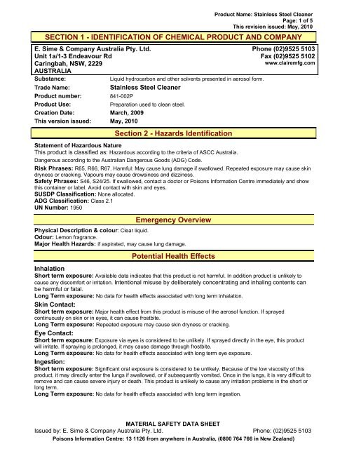 Claire - Stainless Steel Cleaner - msds - Exp May 2015.pdf