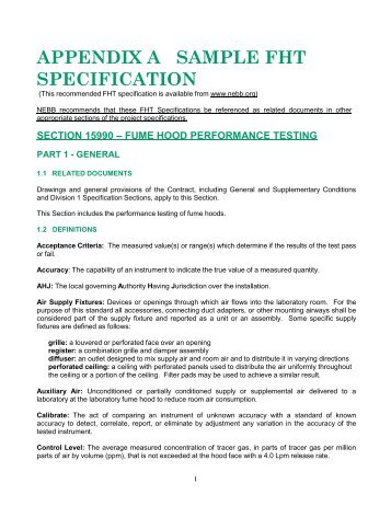 Fume Hood Testing Specifications - NEBB