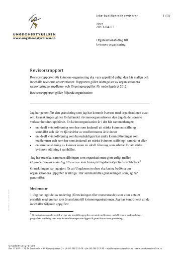 Revisorsrapport - Ungdomsstyrelsen