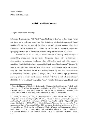 Al-Kindi i jego filozofia pierwsza (Marek Prokop) - katedra.uksw.edu.pl