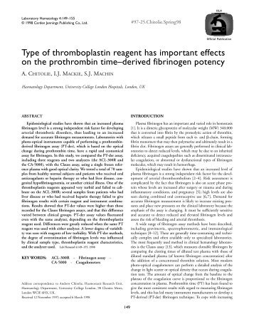 Type of thromboplastin reagent has important effects on the ...