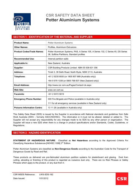 Potter Aluminium Systems - CSR