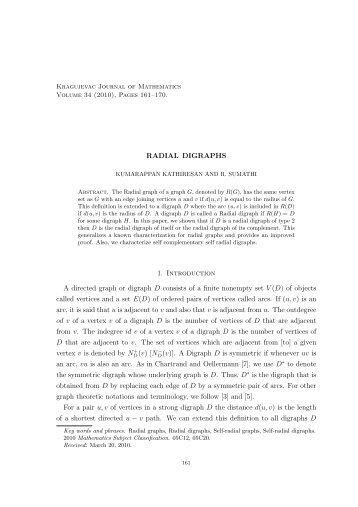 RADIAL DIGRAPHS 1. Introduction A directed graph or digraph D ...